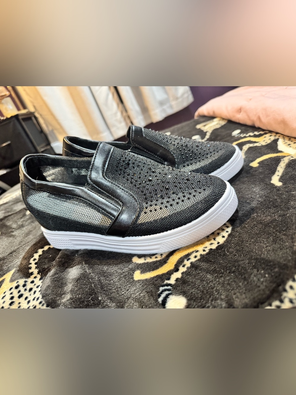 Women’s Glam Black Slip-On Mesh Sneakers